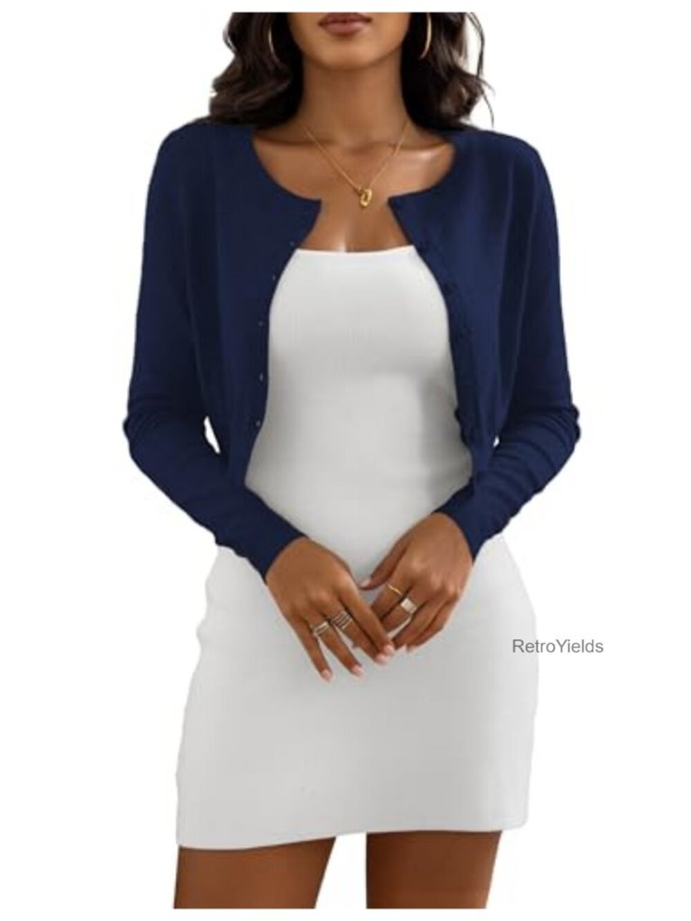 Cropped Cardigan Viscose Blend Crew Neck Long Sleeve Bolero Shrug Button-Up Knit